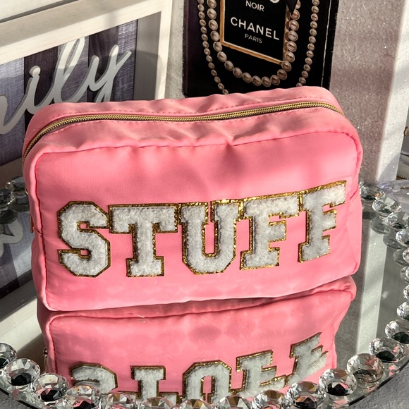 Pink Cosmetic Bag with Gold Accents 9X5 - Picture 3 of 8